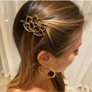 2 GOLD LOTUS FLOWER HAIR BARRETTES